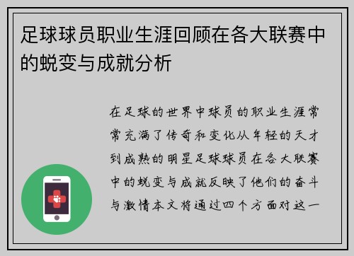 足球球员职业生涯回顾在各大联赛中的蜕变与成就分析